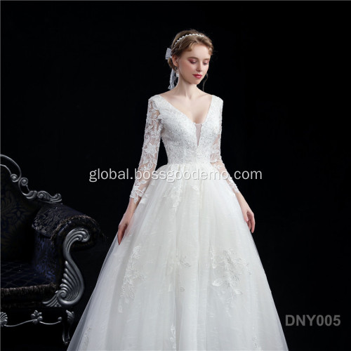 Princess Wedding Dress Bridal Gowns Wedding Autumn Lace Slimming Fashion Bride Halter Tail long sleeve wedding dress Factory